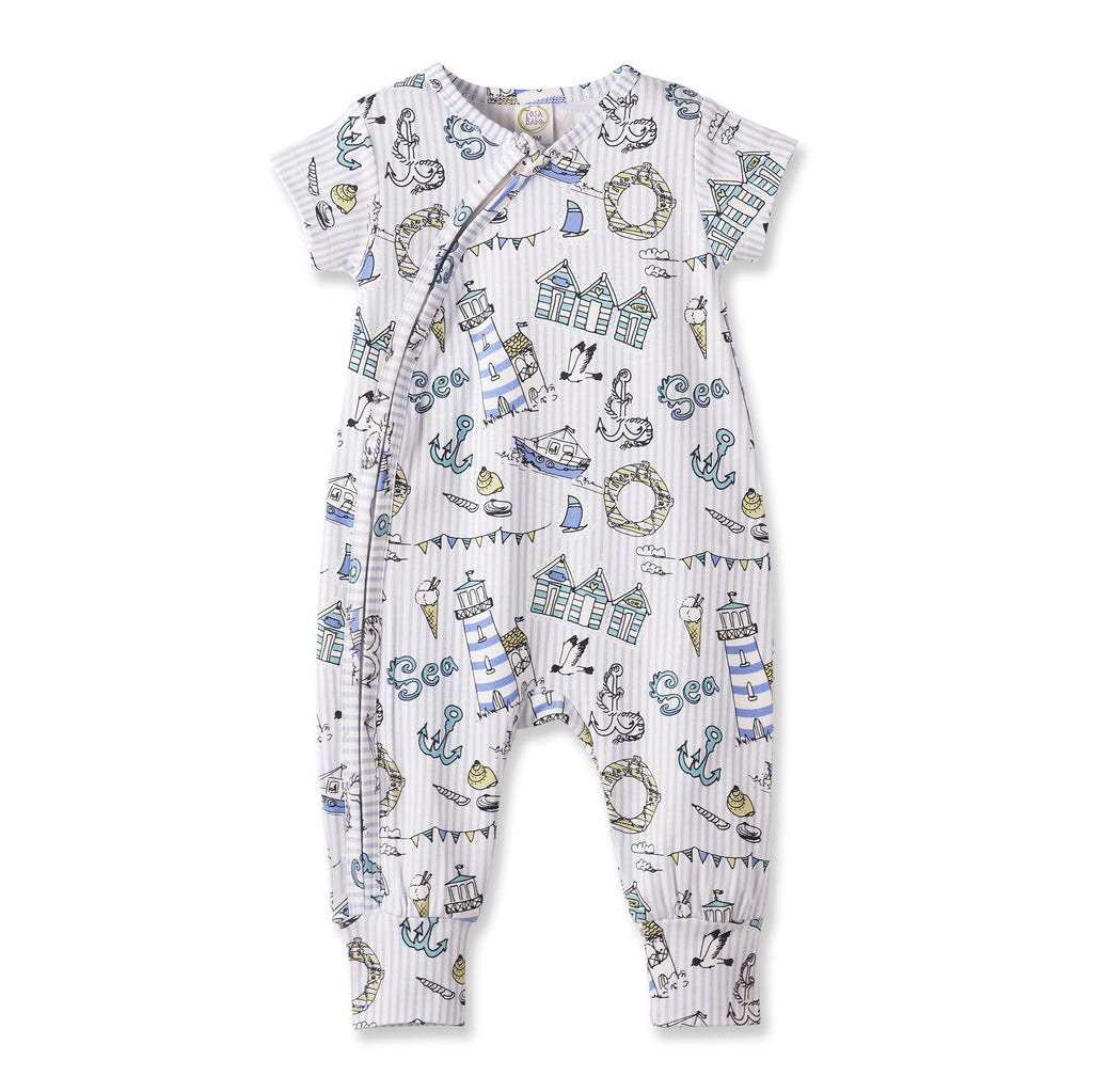 Seashore Baby Zipper Romper – Bamboo with Convertible Cuffs