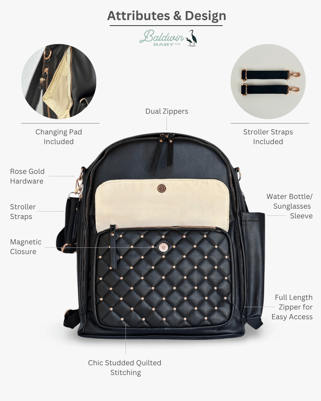 The Daphne Diaper Bag - Onyx