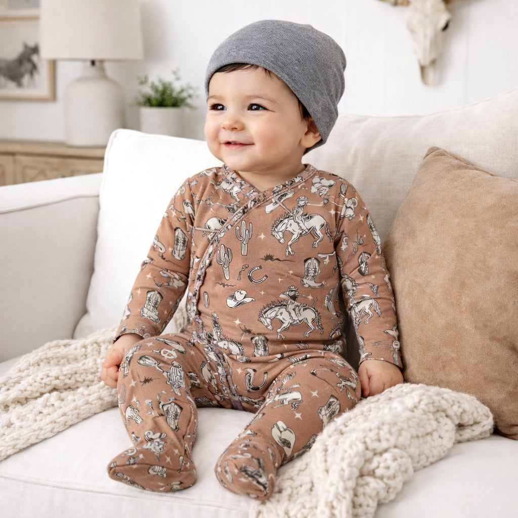 Wild Wrangler/Brown Western Baby Boy Bamboo Zipper Romper