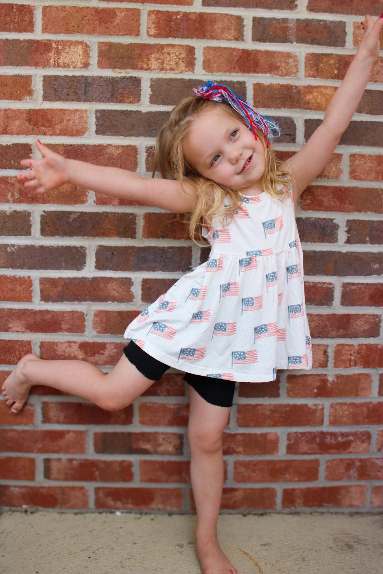 4th of July Flag Print Bamboo Peplum Top & Bike Shorts