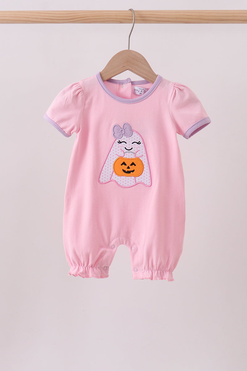Pink ghost pumpkin embroidery romper