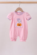 Pink ghost pumpkin embroidery romper
