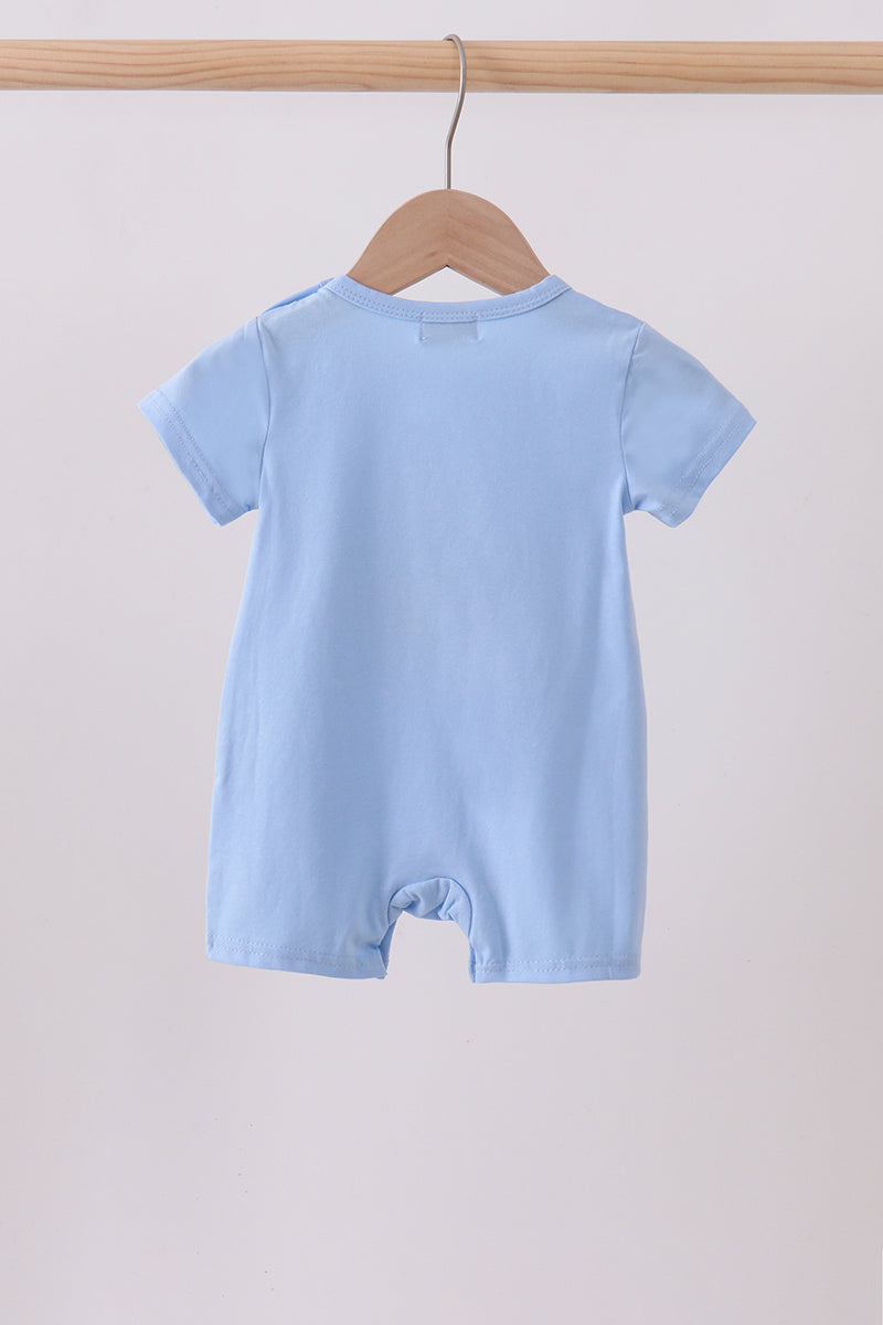Blue ghost pumpkin embroidery romper