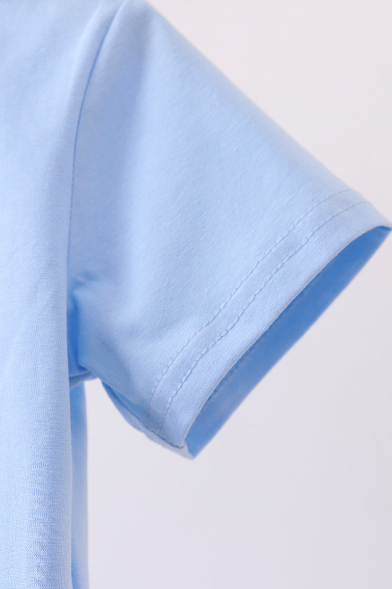 Blue ghost pumpkin embroidery top