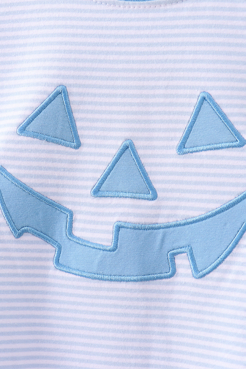 Blue stripe Smirk face applique top