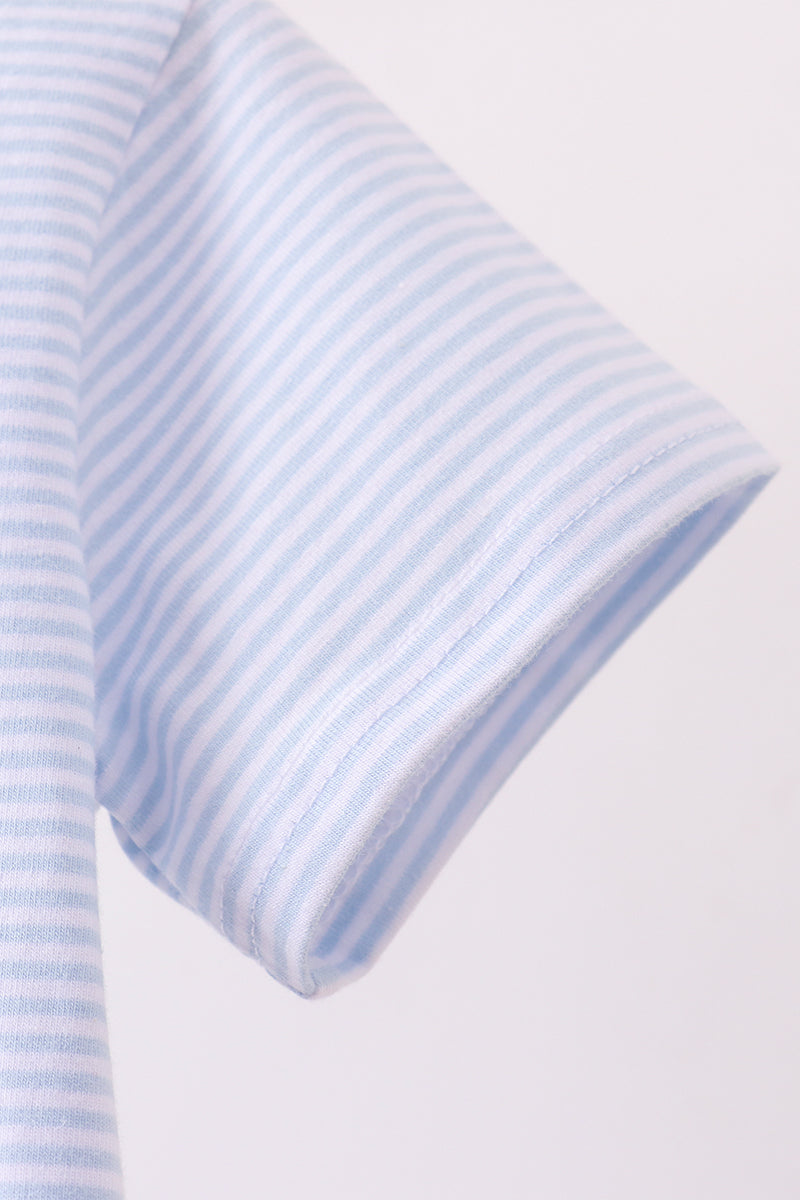 Blue stripe Smirk face applique top