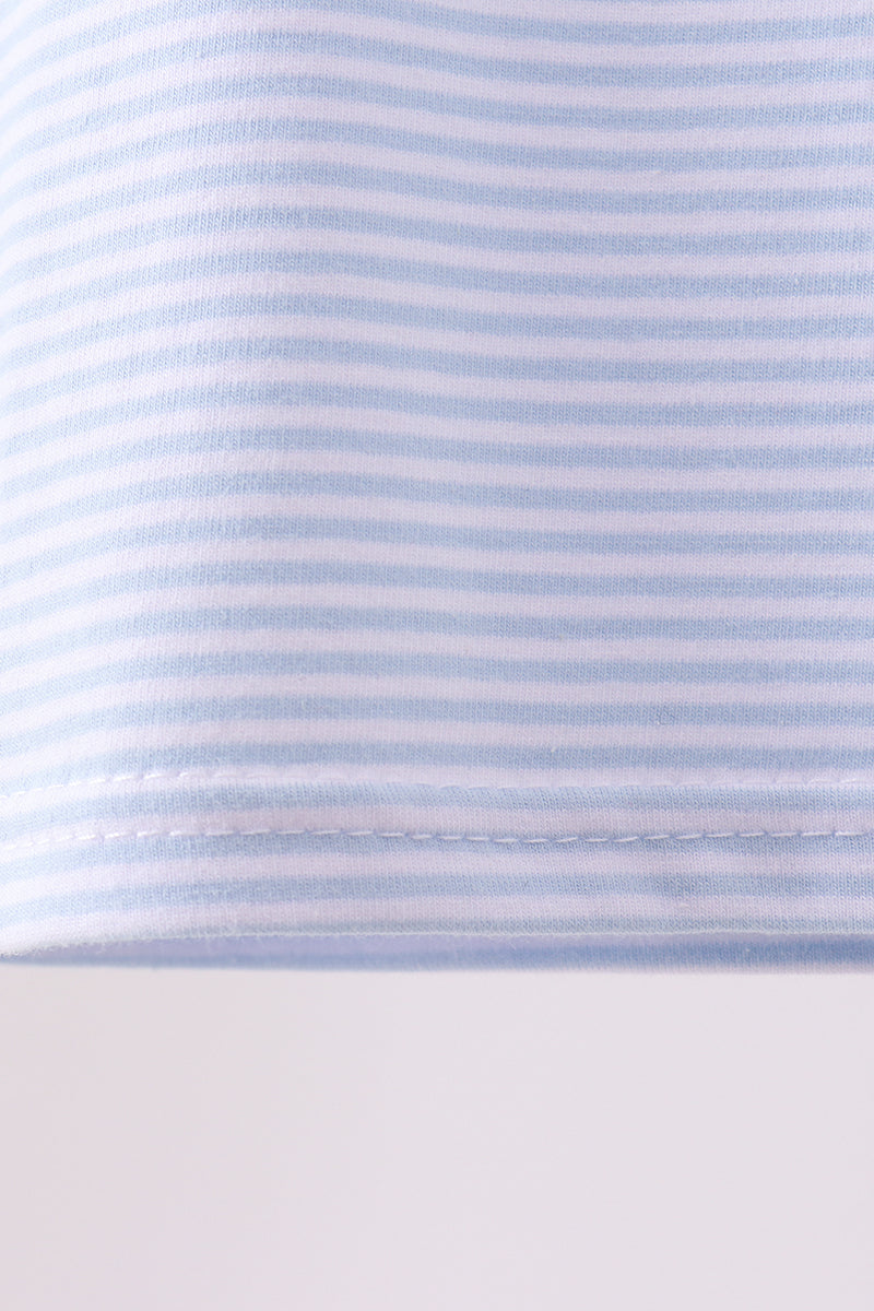 Blue stripe Smirk face applique top