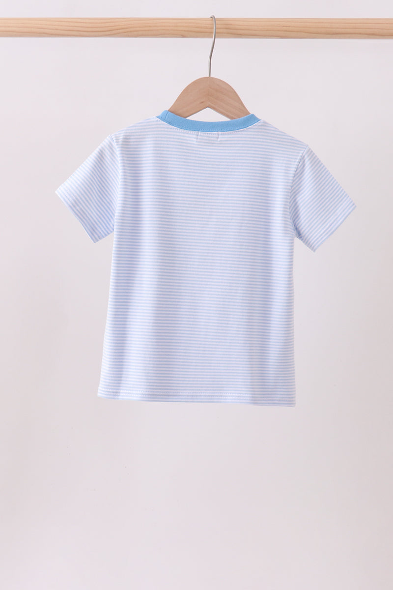 Blue stripe Smirk face applique top