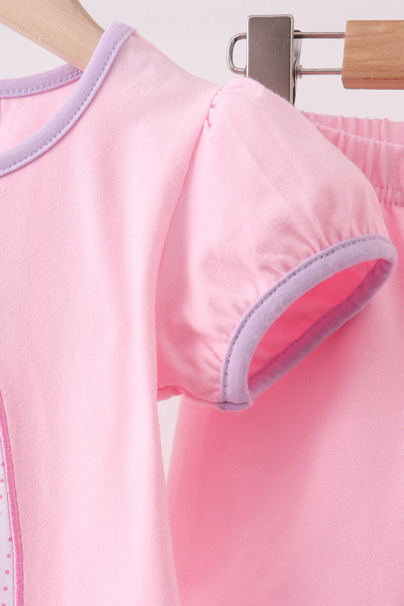 Pink ghost pumpkin embroidery ruffle shorts set