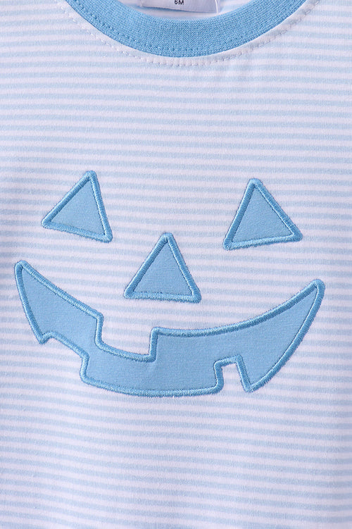 Blue stripe Smirk face applique romper