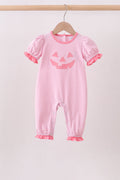Pink stripe Smirk face applique romper