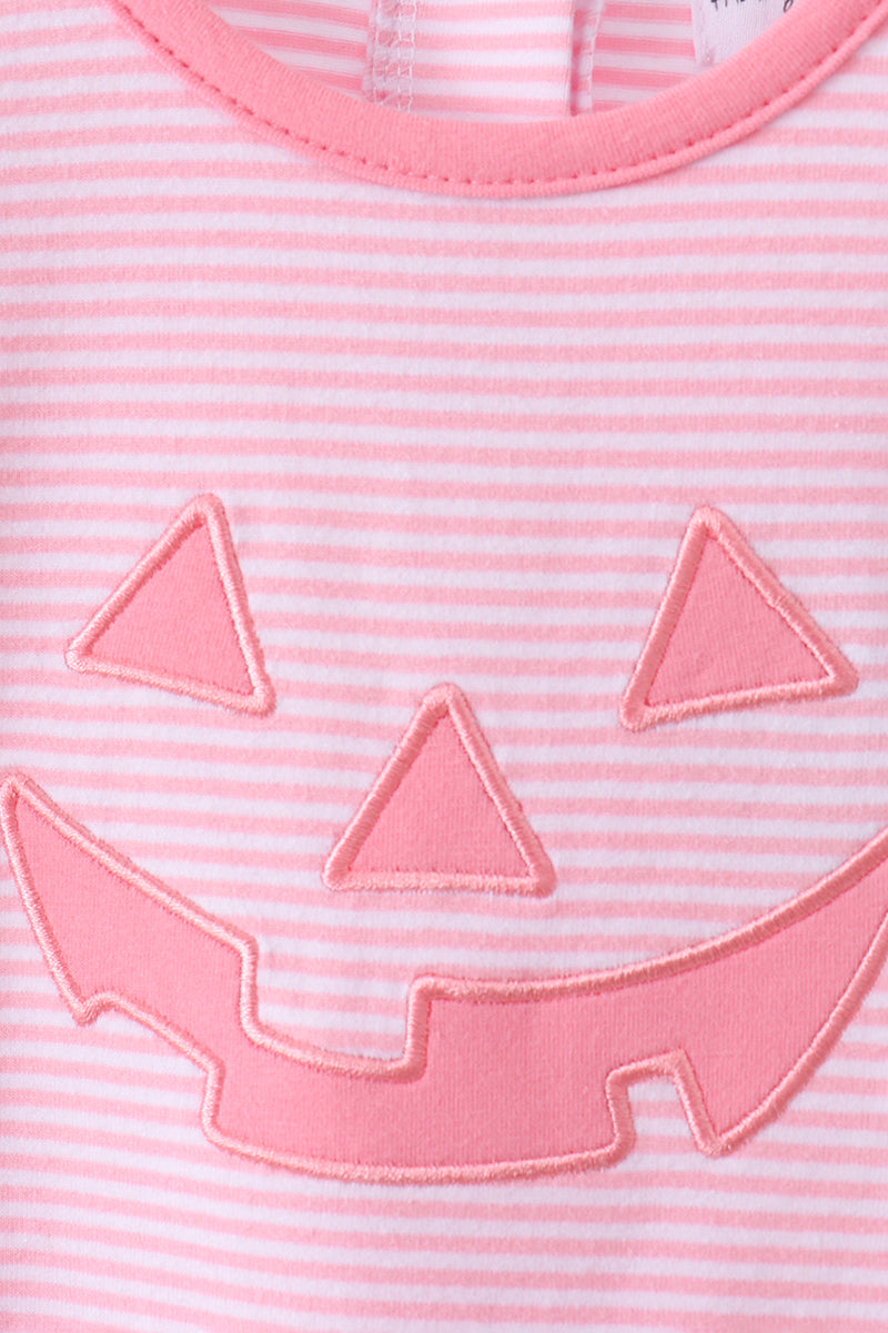 Pink stripe Smirk face applique romper