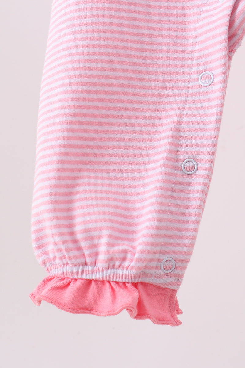 Pink stripe Smirk face applique romper