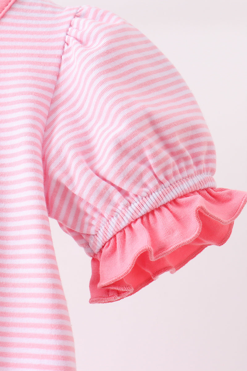 Pink stripe Smirk face applique romper