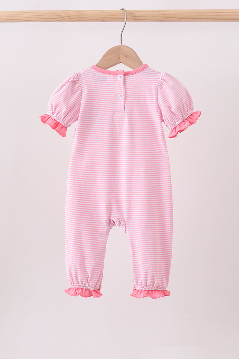 Pink stripe Smirk face applique romper