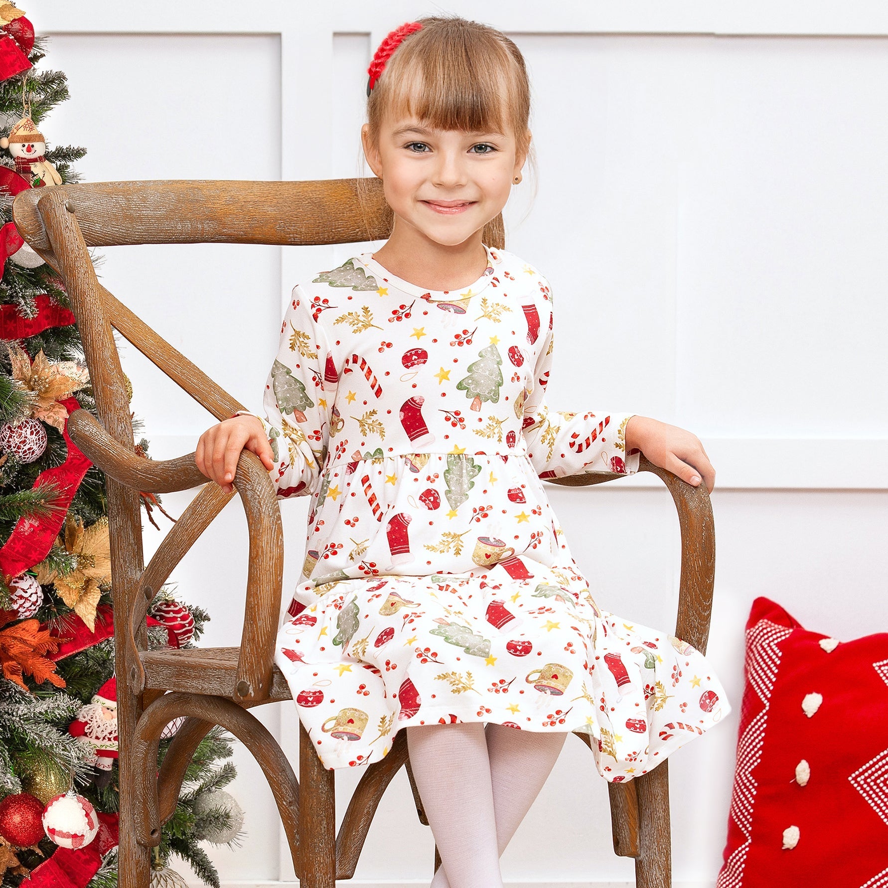 Girls’ Christmas Dress – Bamboo Holiday Tiered Twirl Dress