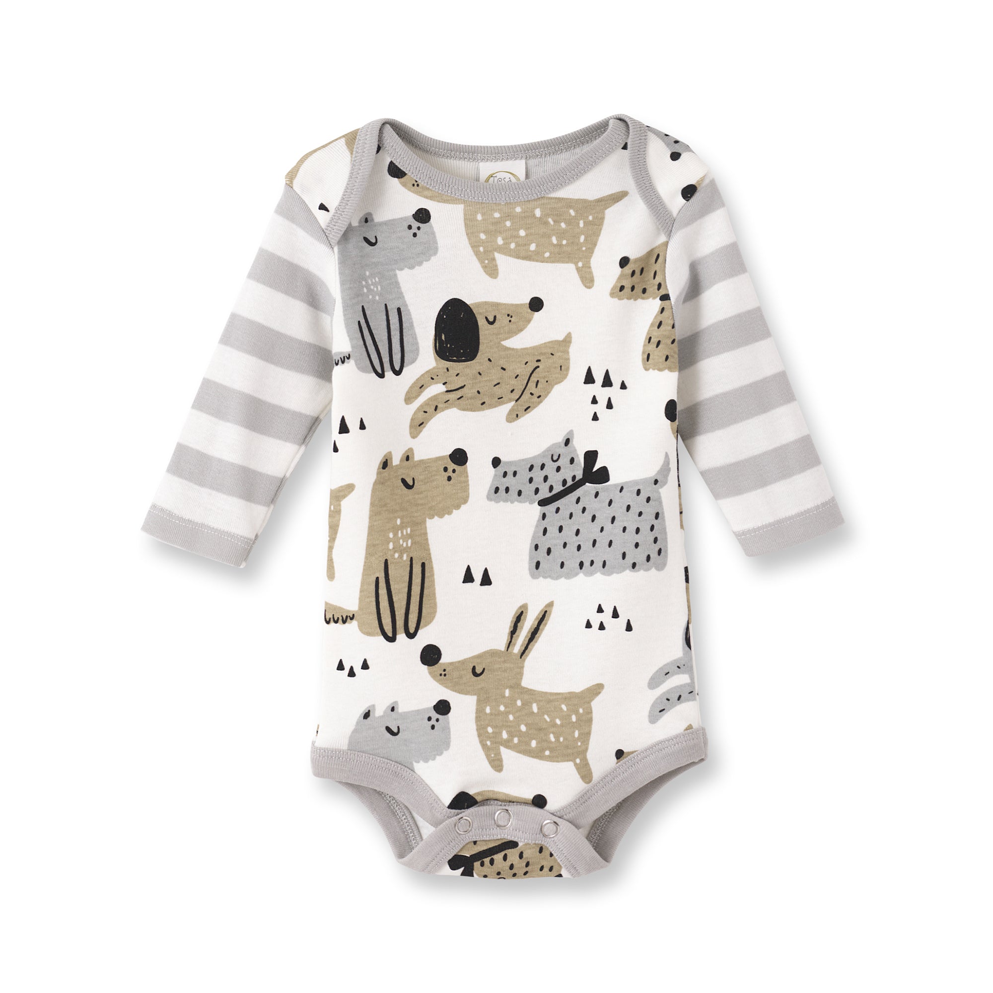 Puppy Dog Print Baby Bodysuit – Cotton Stripe Sleeve