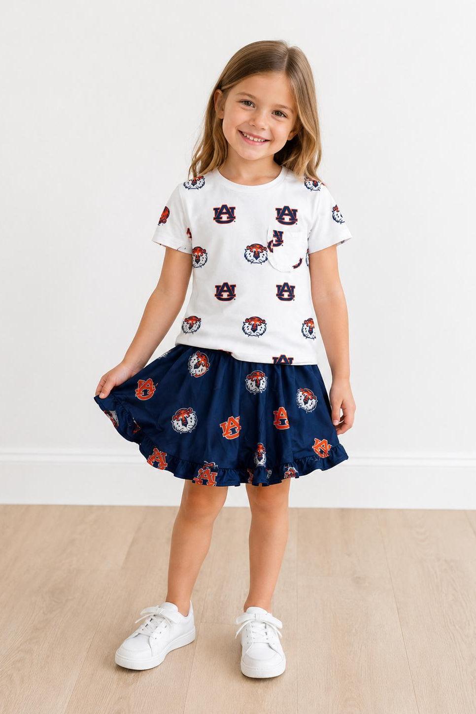 Auburn White Aubie Ruffle Pocket Tee