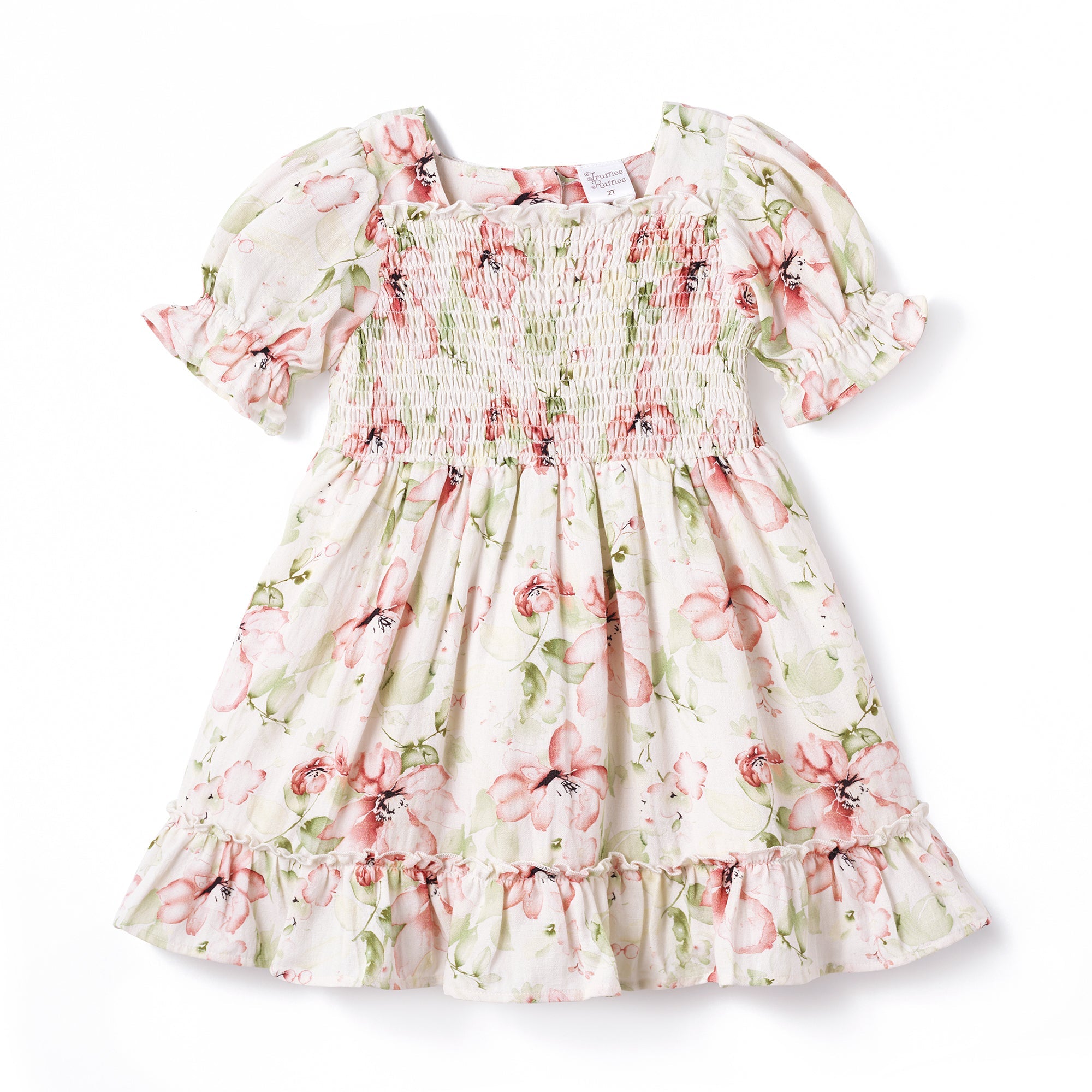 Blush Bouquet Smocked Bodice Puff Sleeve Dress
