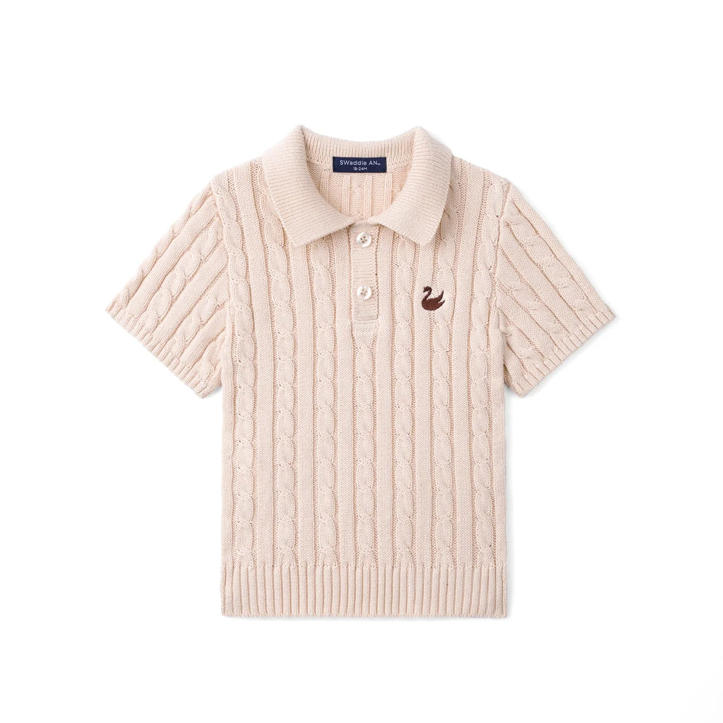 Cable Knit Polo Sweater in Beige