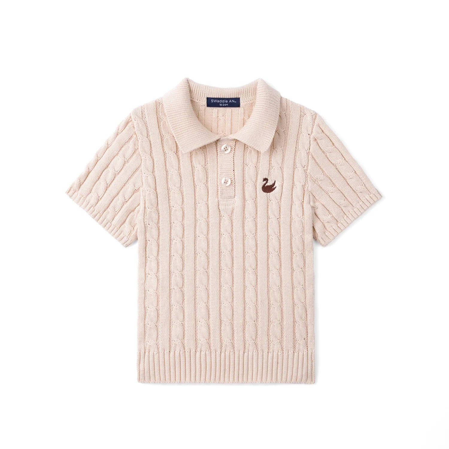 Cable Knit Polo Sweater in Beige