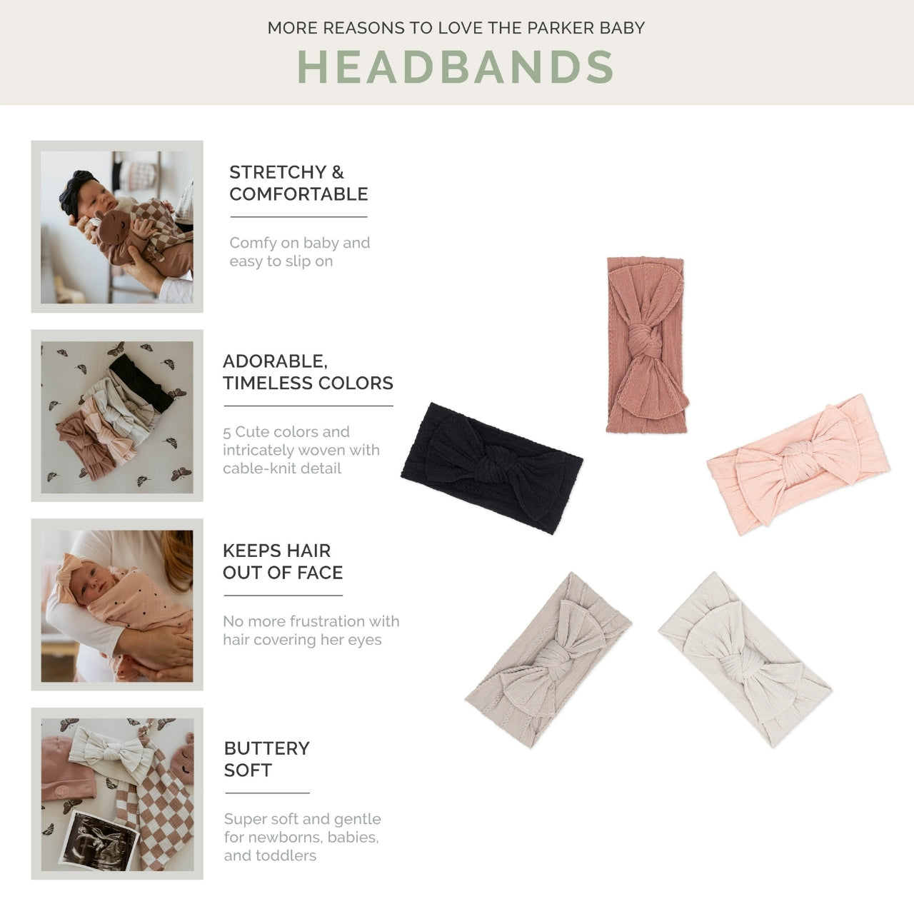 Rosewood Set - Cable Knit Knotted Headbands - 5 Pack