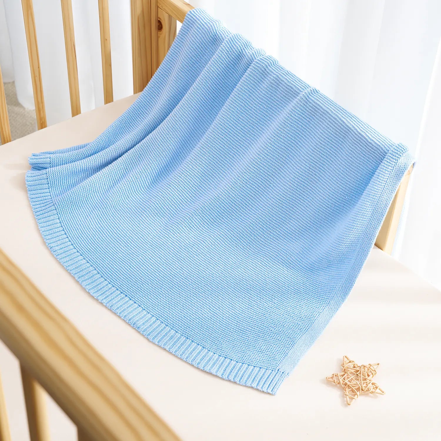 Classic Knit Cotton Baby Blanket in Baby Blue