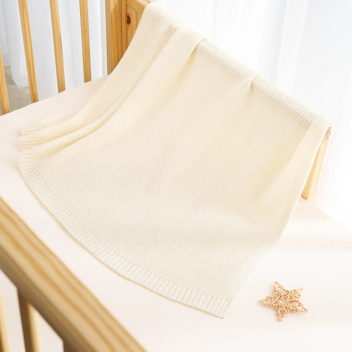 Classic Knit Cotton Baby Blanket in Cream