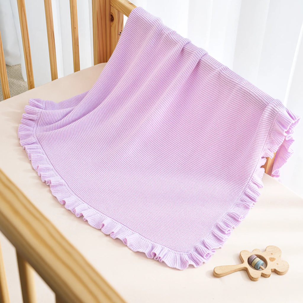 Ruffled Edge Knit Baby Blanket in Lilac