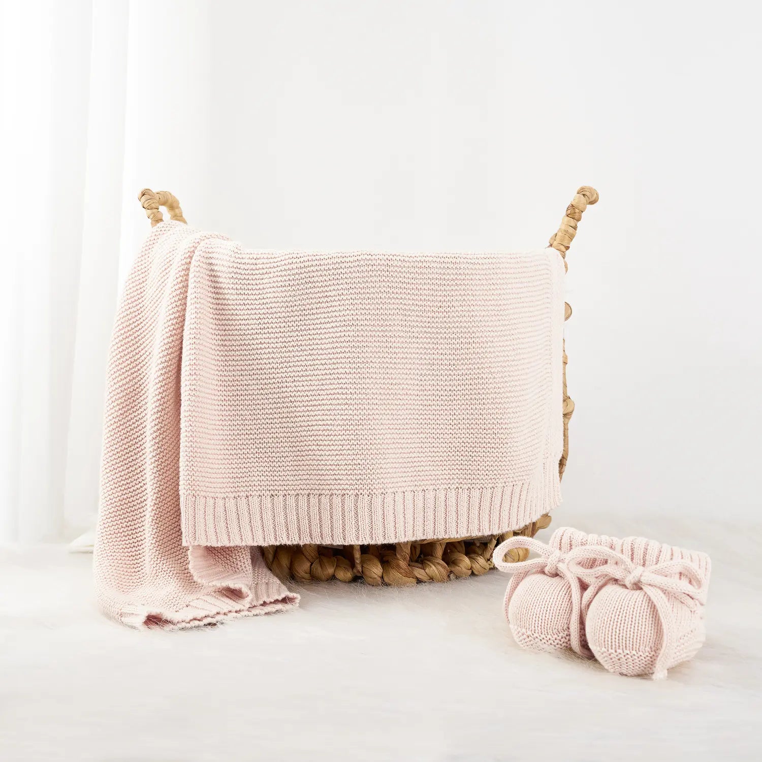 Classic Knit Cotton Baby Blanket in Beige