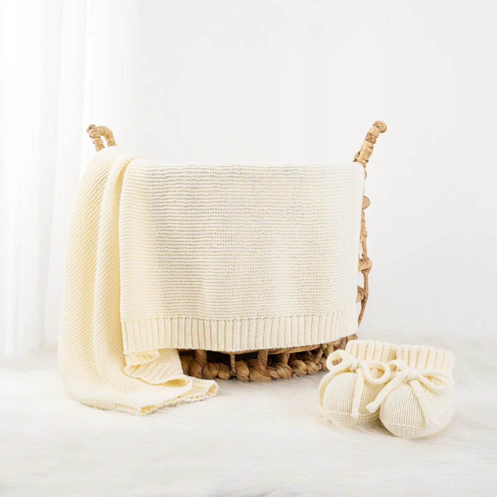 Classic Knit Cotton Baby Blanket in Cream