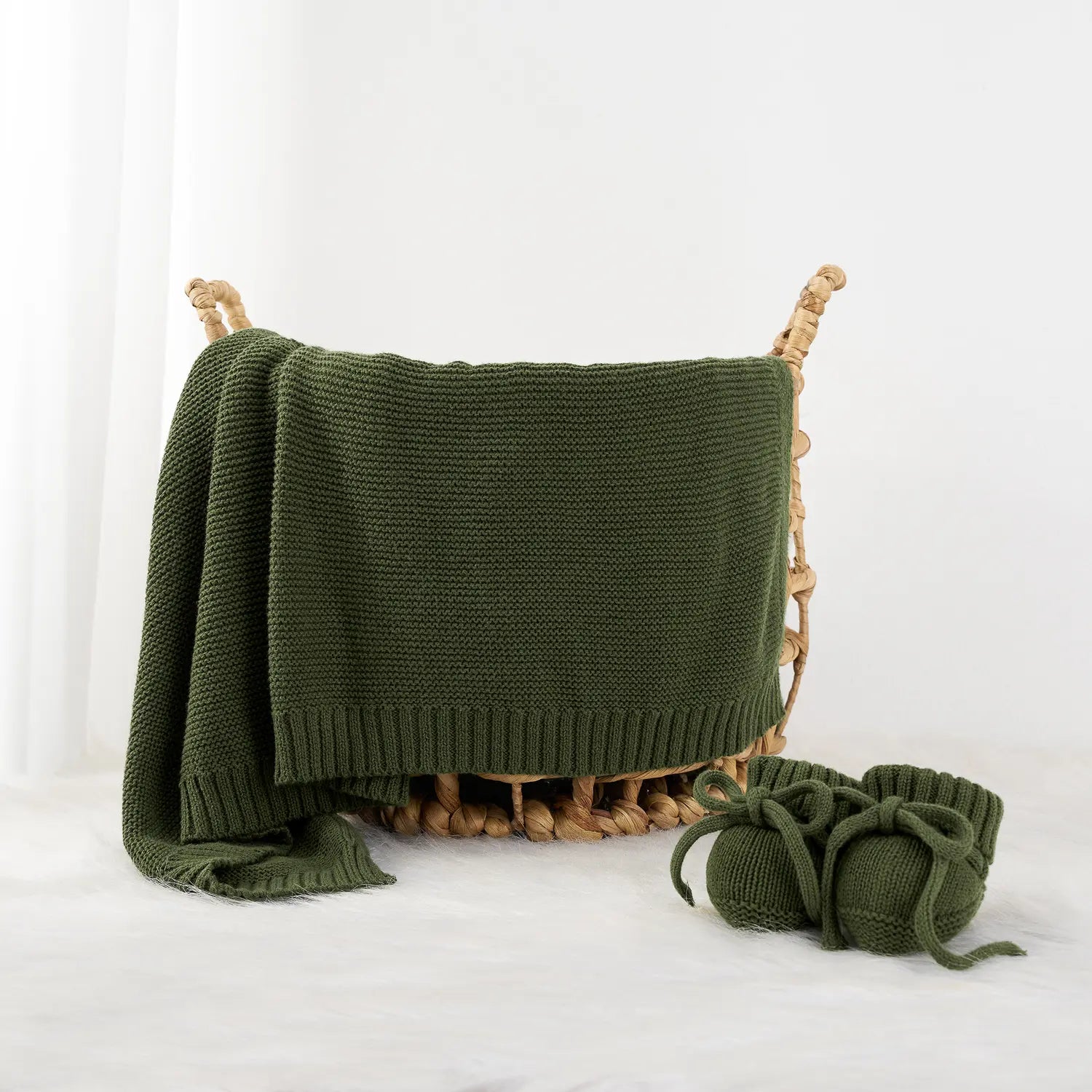 Classic Knit Cotton Baby Blanket in Forest Green