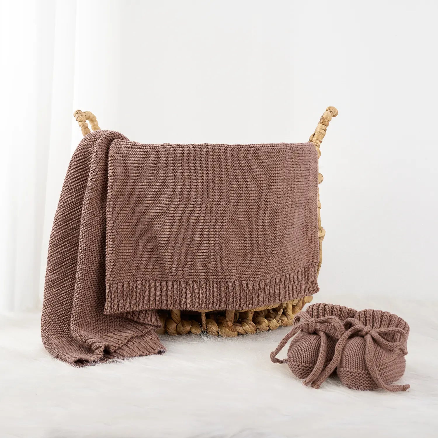 Classic Knit Cotton Baby Blanket in Mocha