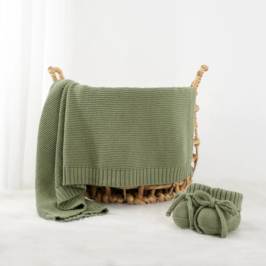 Classic Knit Cotton Baby Blanket in Sage Green