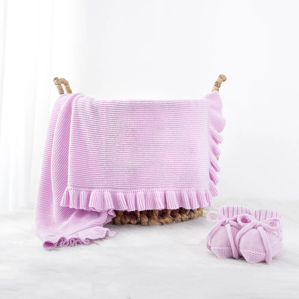 Ruffled Edge Knit Baby Blanket in Lilac
