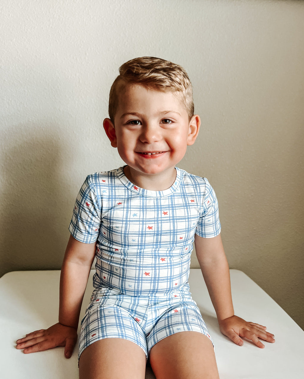 Red White & Blue Stars Gingham 2pc Bamboo Pajamas