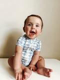 Red White & Blue Stars Gingham Bamboo Shorty Romper