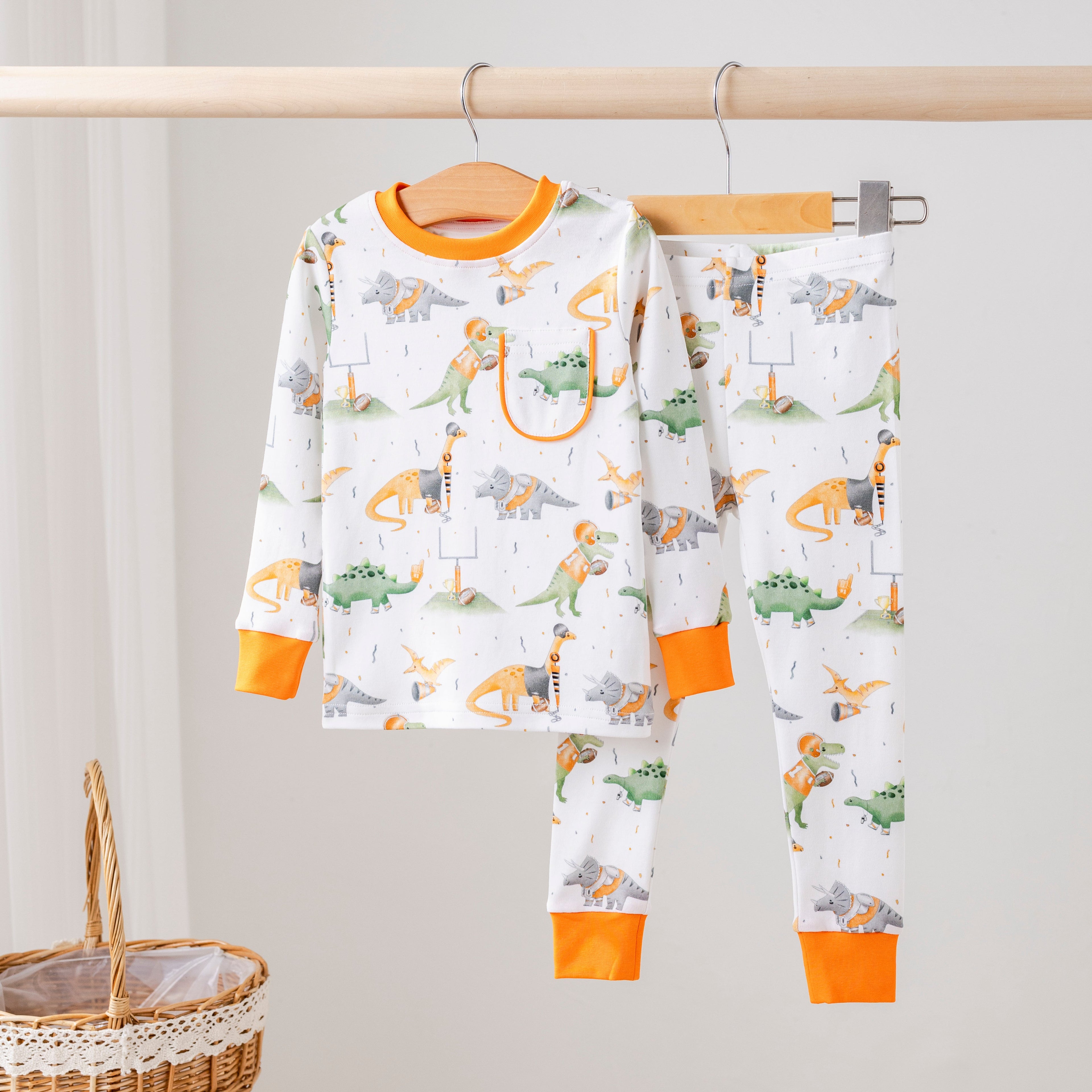 Burnt Orange Dinos All-Stars Organic Cotton Kids Pajamas