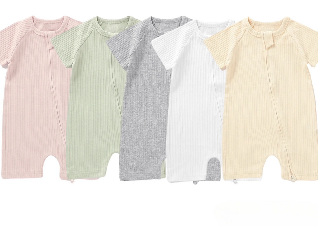 Organic Rib Cotton Baby Romper with Double Zipper