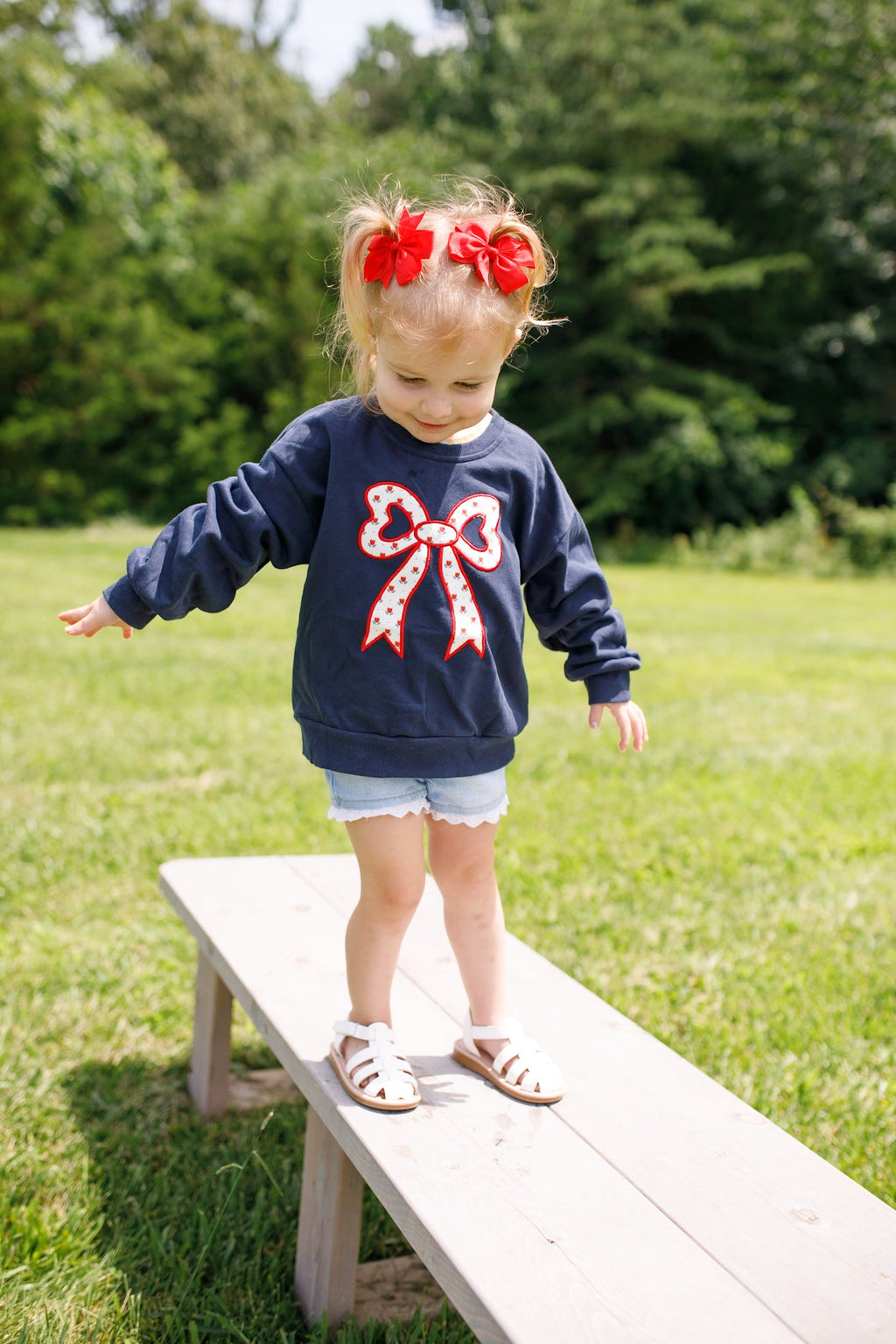 4th of July Tulip Bow Applique Crewneck Sweatshirt