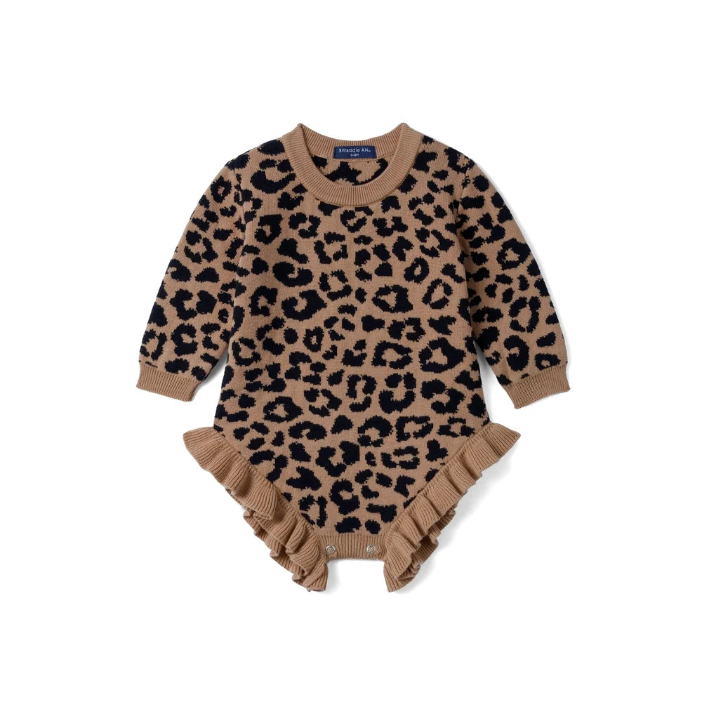 Leopard Baby Knit Ruffle Romper