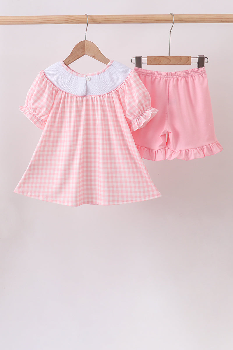 Pink Apple Bus Smocked Ruffle Set