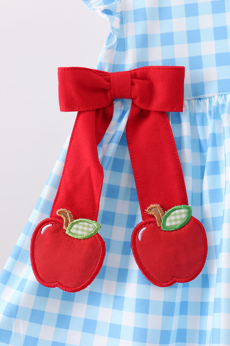 Blue Apple Appliqué Gingham Bloomer Set