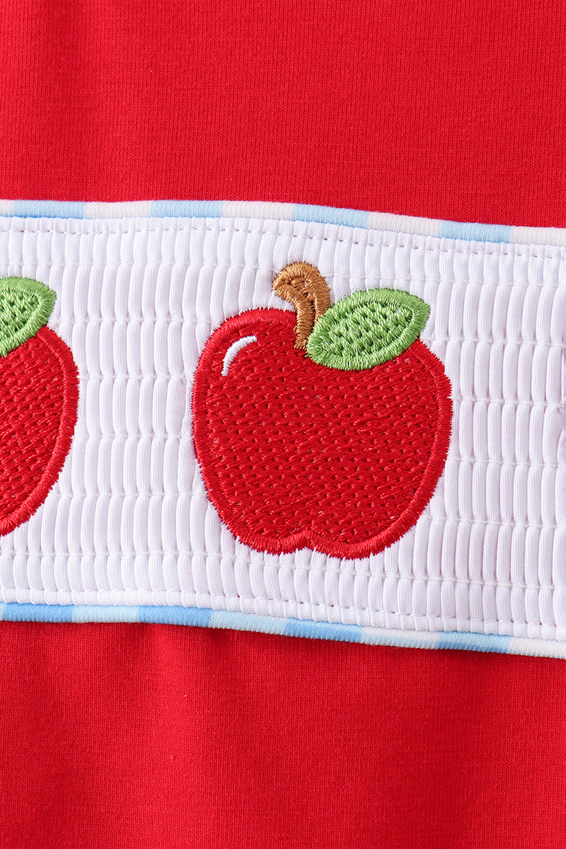 Blue Apple Appliqué Gingham Shorts Set