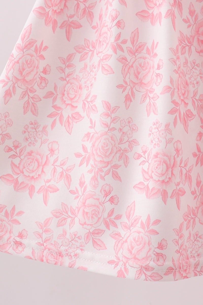 Pink Rose Apple Embroidery Ruffle Dress