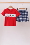 Navy Apple Smocked Gingham Set