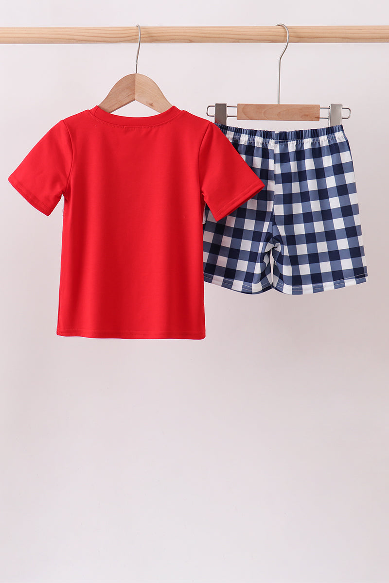 Navy Apple Smocked Gingham Set
