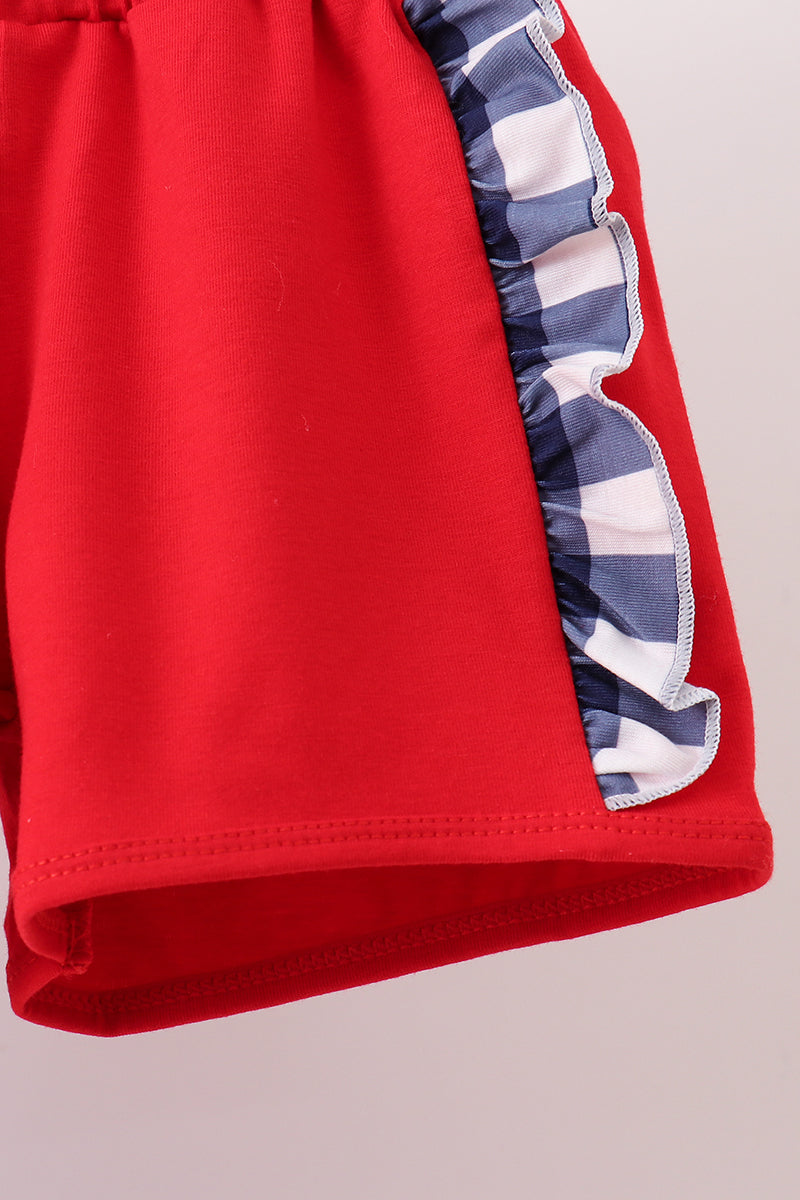 Navy Apple Smocked Ruffle Gingham Set