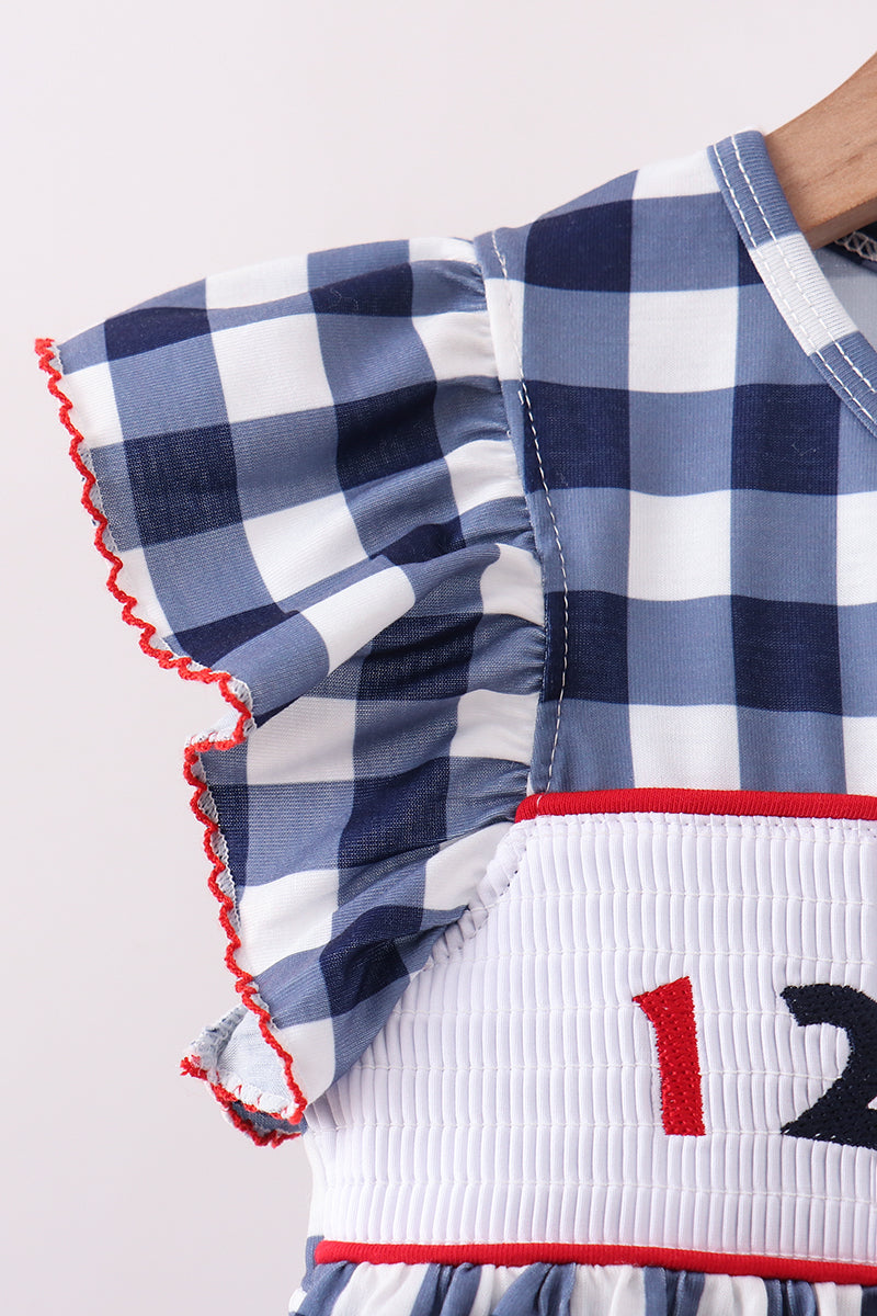 Navy Apple Smocked Ruffle Gingham Set