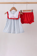 Blue Embroidered Swiss Dot Bloomer Set